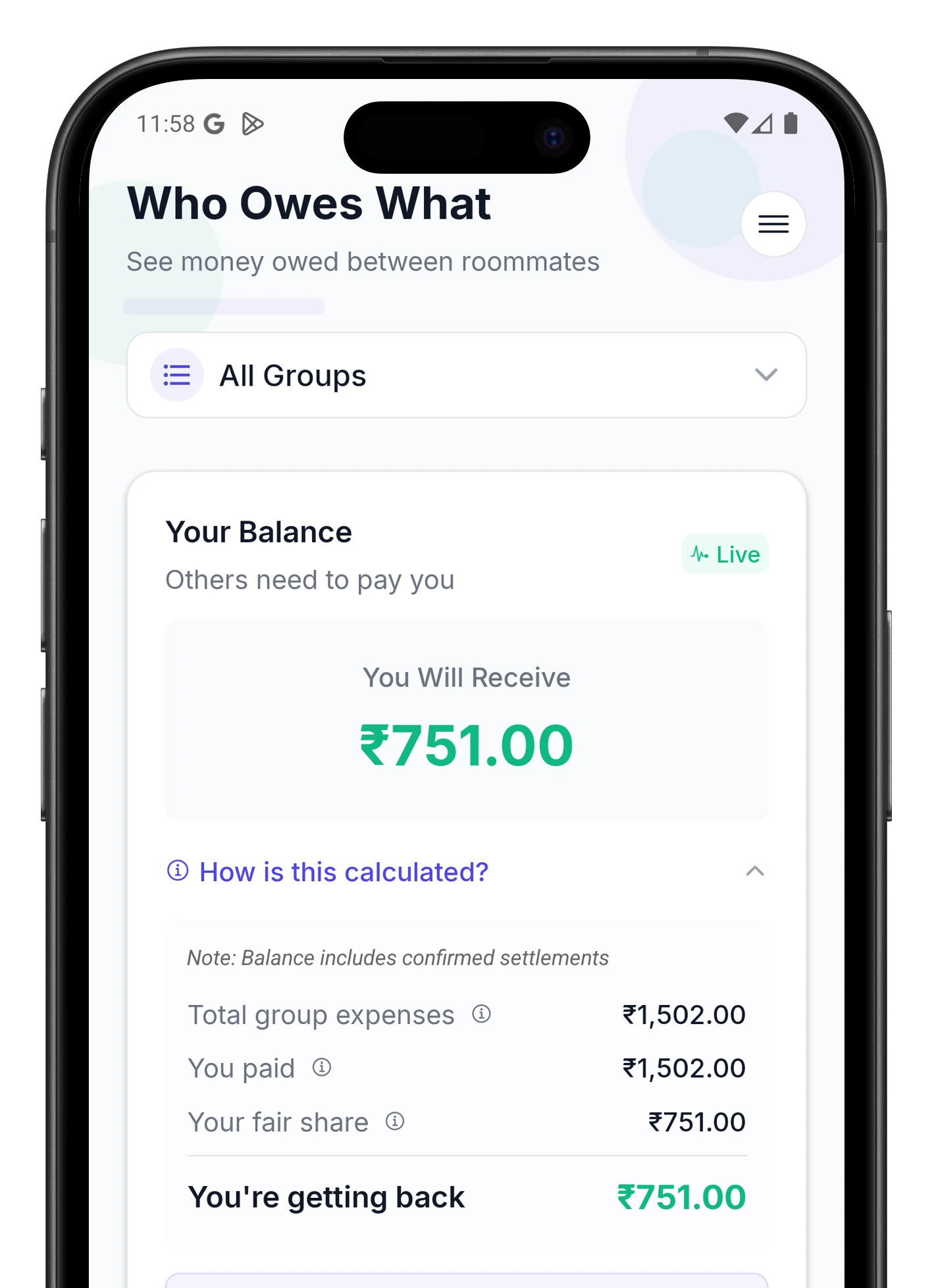 RoomHives App Dashboard - Expense Overview